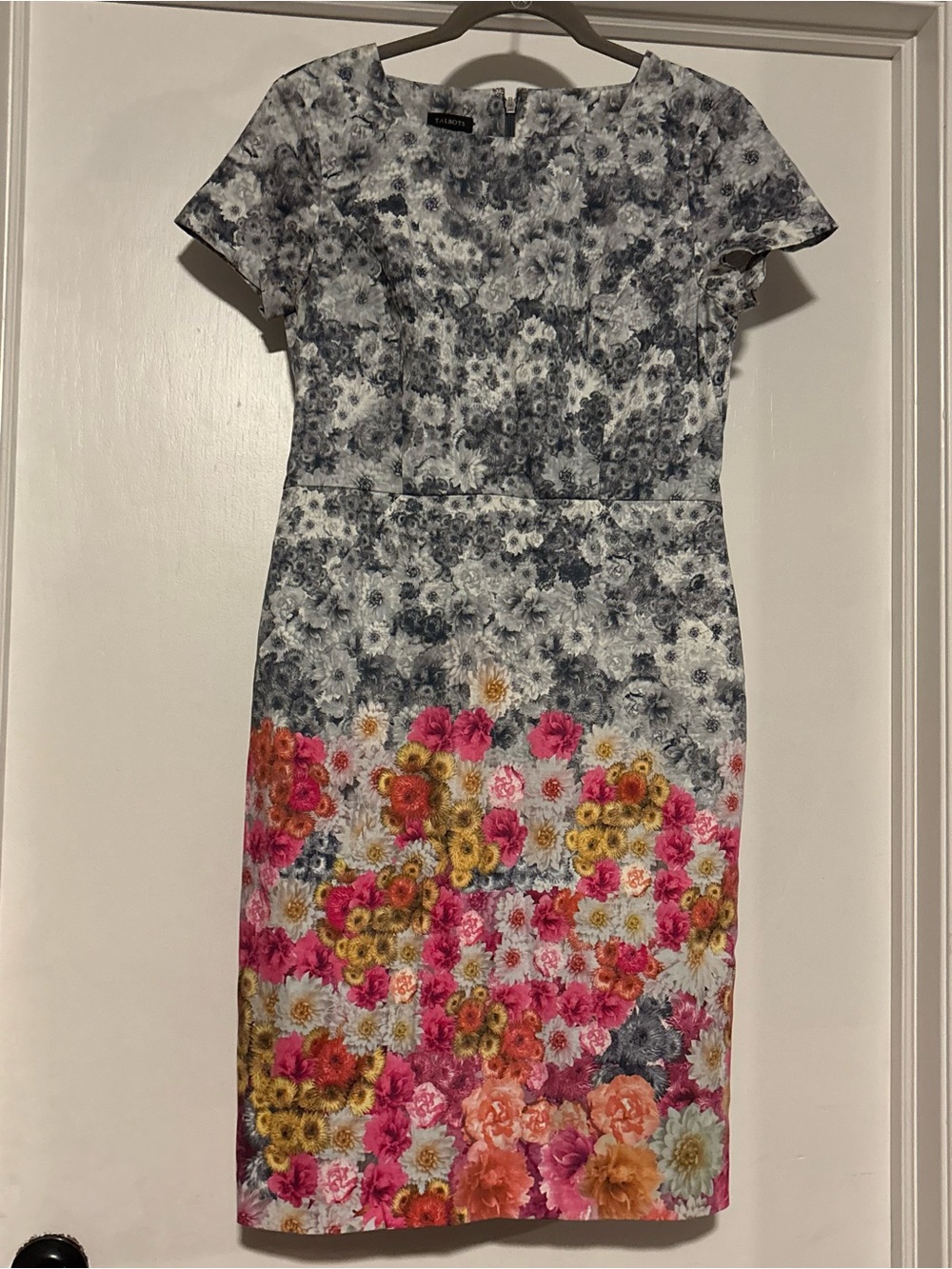 🌸Talbots Floral Sheath Dress in Gray, Pink, Yellow, Orange